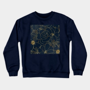 Elegant Gold Roses Floral Drawing Blue Design Crewneck Sweatshirt